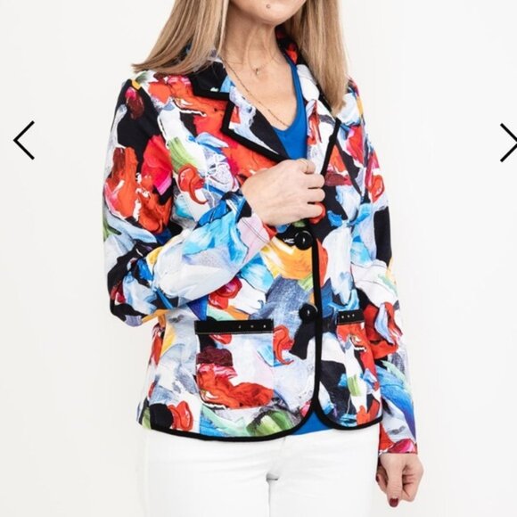 Dolcezza Simply Art Bold Print Jersey Blazer Multi Coloured Size Medium - Picture 2 of 16
